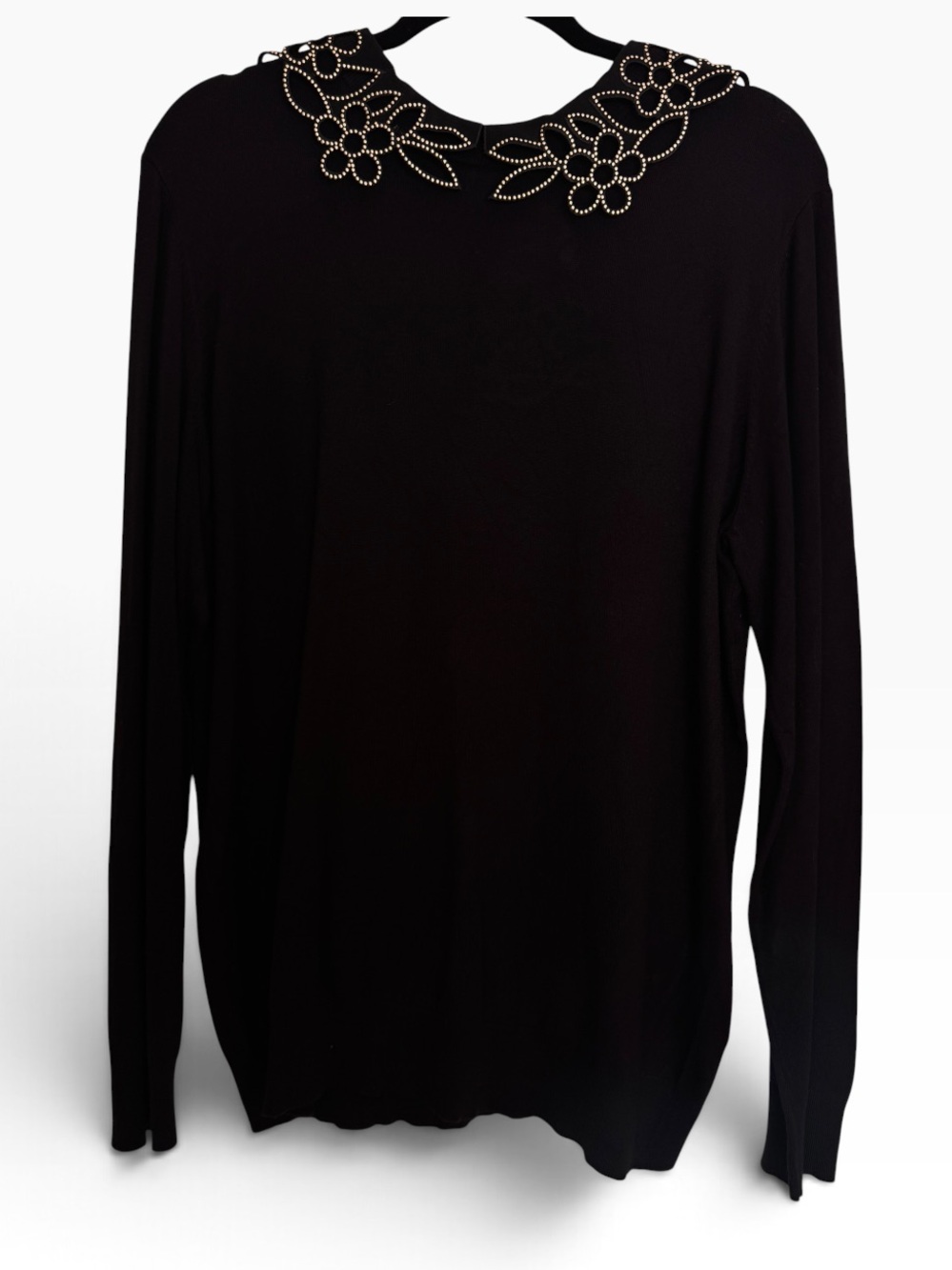 Ted Baker Black Long-Sleeve Top with Beaded Floral Collar